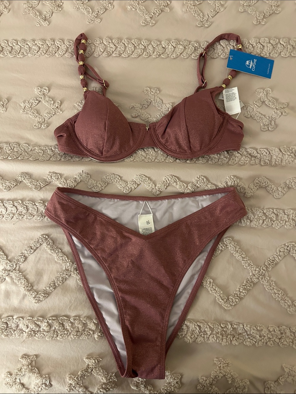 CupShe Mauve Shimmery Underwire Bikini Set